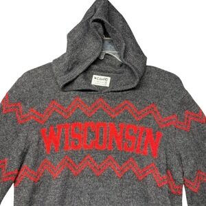 CAMPO Wisconsin Gray‎ Red Zigzag Knit Hoodie Sweater Alpaca Blend Size S Unisex